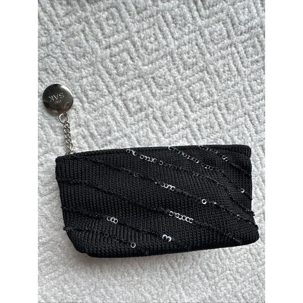 The Sak Black Knit Makeup Bag With Nylon Lining Sequin Accents